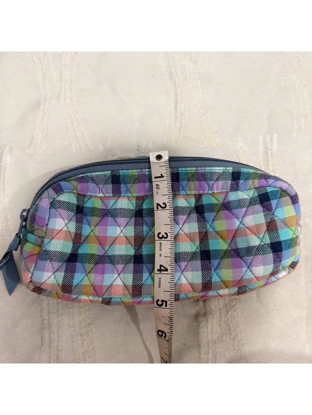 Vera Bradley Quilted Cosmetic Makeup Bag Multicolor Plaid Travel Pouch 9
